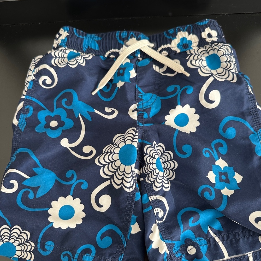 Floral Blue and White Swim Shorts